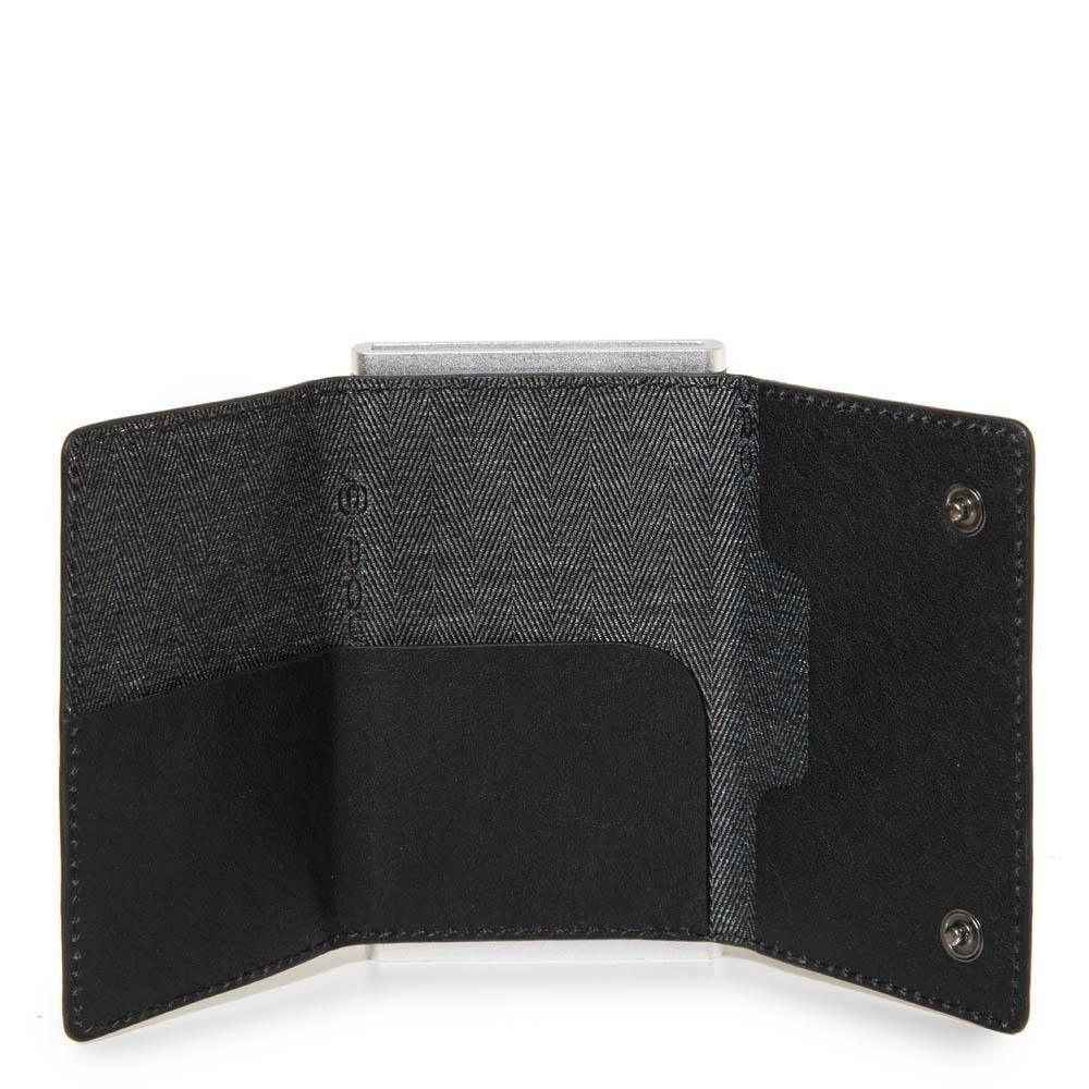 Piquadro, Black Square, Portofel din piele, Sistem de alunecare pătrat cu compact pentru bancnote, PP4891B3R N, Negru, Pentru bărbați