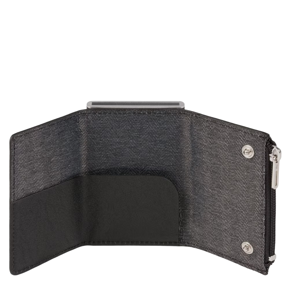 Piquadro, Piquadro, Suport de carduri din piele, Sistem de alunecare pătrat, PP5585B3R, Negru, Pentru bărbați