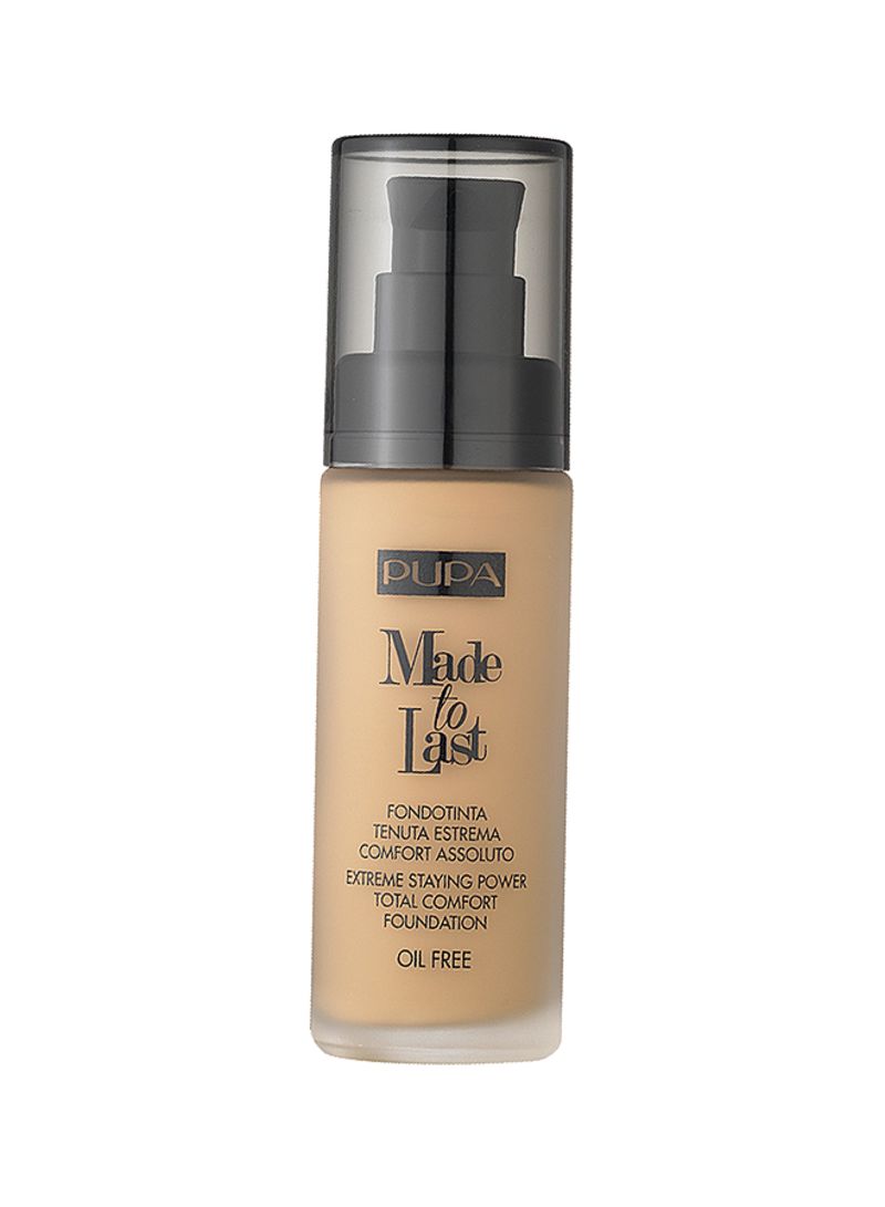 Pupa, Made To Last, Fără parabeni, De lungă durată, Fond de ten lichid, 03, Fildes închis, 30 ml