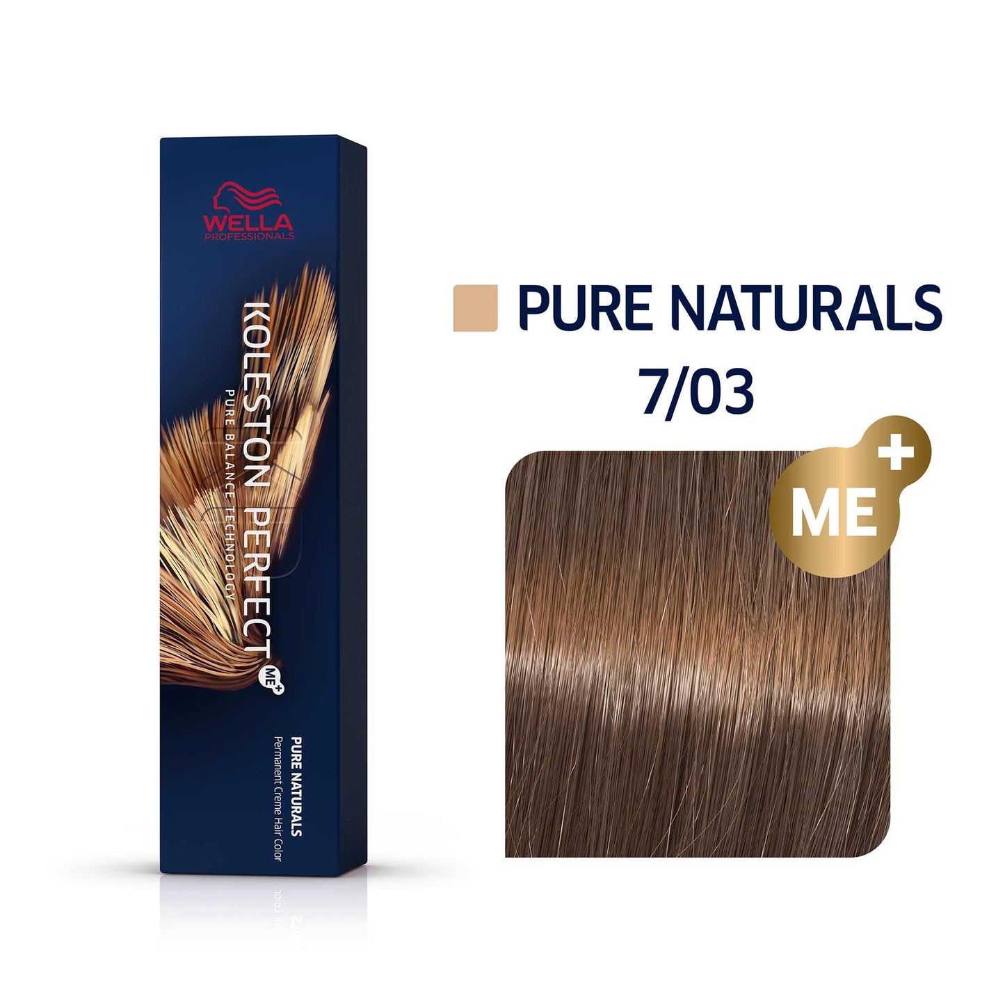 Wella Professionals, Koleston Perfect Me+, Vopsea permanentă de păr, 7/03 Medium Blonde Natural Golden, 60 ml