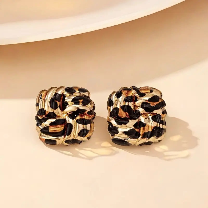 Cercei Stud Vintage Boho cu Print Leopard