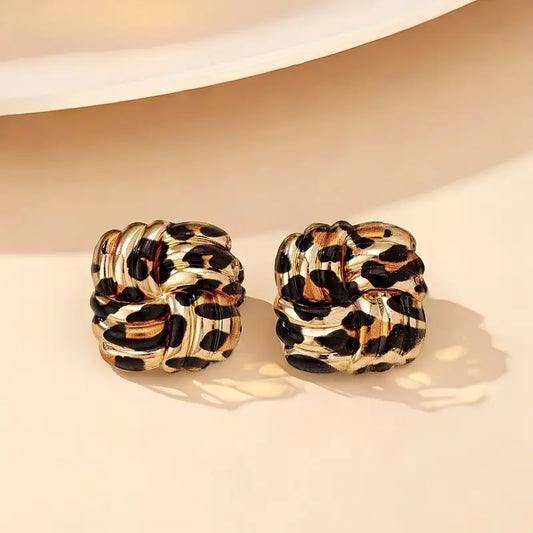 Cercei Stud Vintage Boho cu Print Leopard