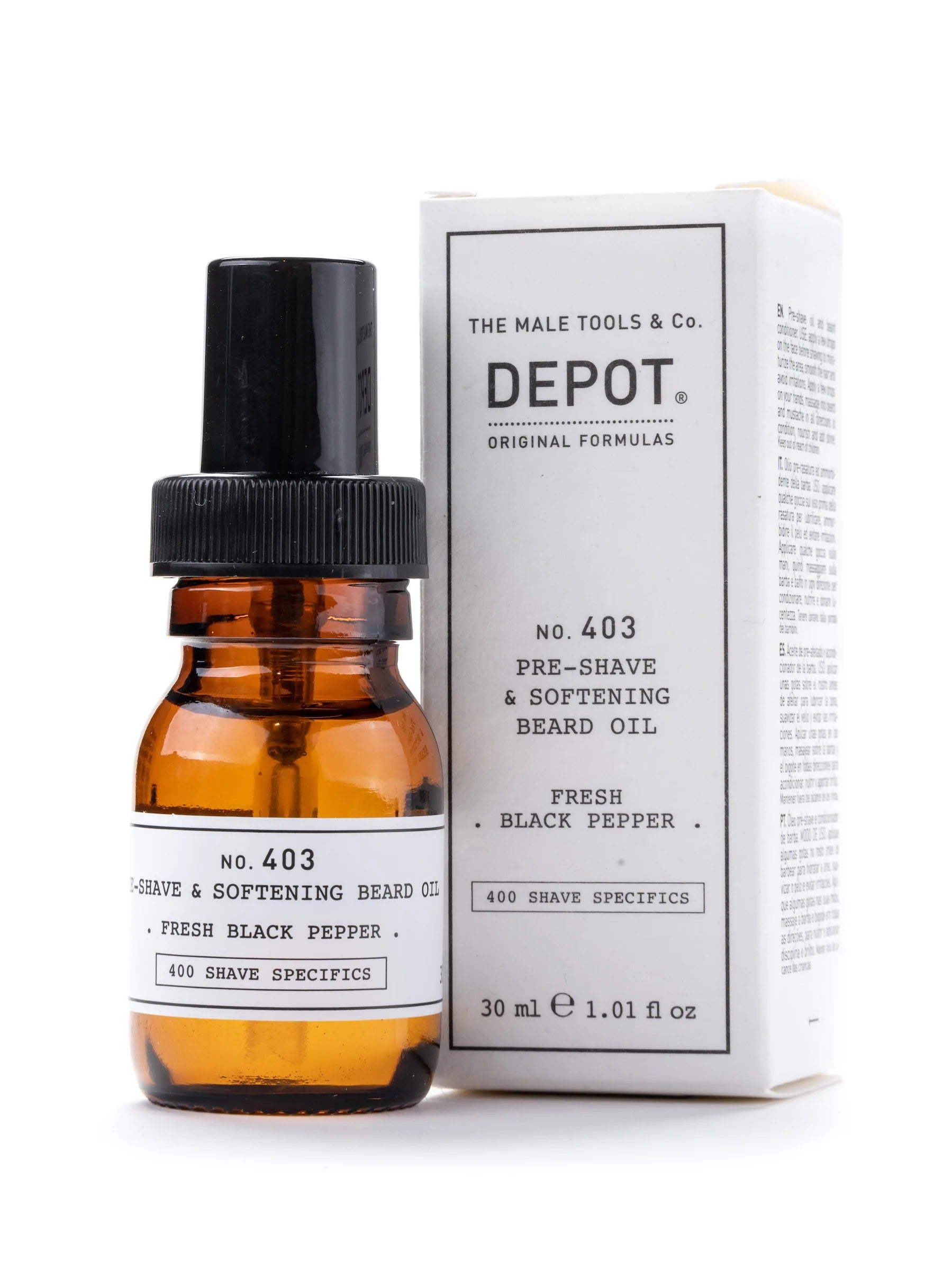 Depot, 400 Shave Specifics No. 403, Piper negru proaspăt, Înmuiere, Ulei pre-ras, 30 ml