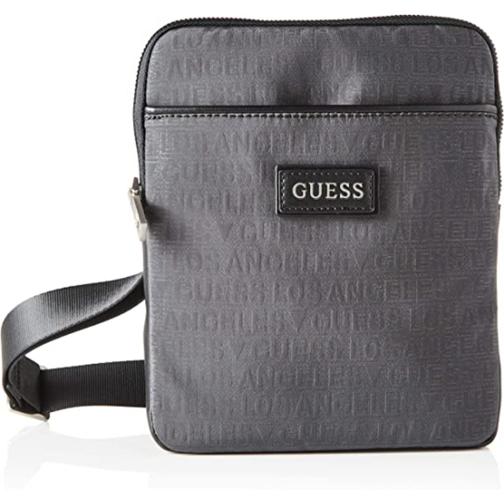 Guess, Dan, Top plat cu fermoar, Geantă textilă crossbody, Gri, 19 x 23 x 2,5 cm, Pentru bărbați