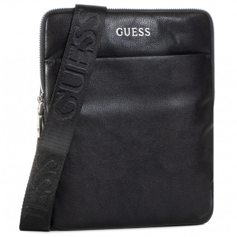 Guess, Scala, Top plat cu fermoar, Geantă textilă crossbody, Negru, Pentru bărbați