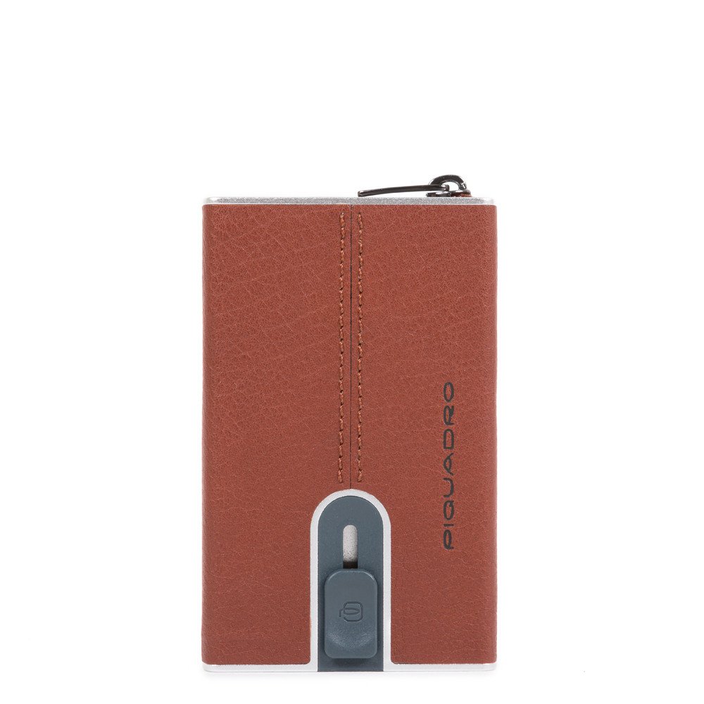 Piquadro, Black Square, Suport de carduri din piele, Sistem de alunecare pătrat, Maro, Unisex