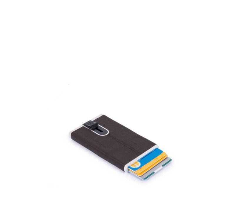 Piquadro, Black Square, Suport de carduri din piele, Sistem de alunecare pătrat, PP4825B3R-TM, Maro, Pentru bărbați