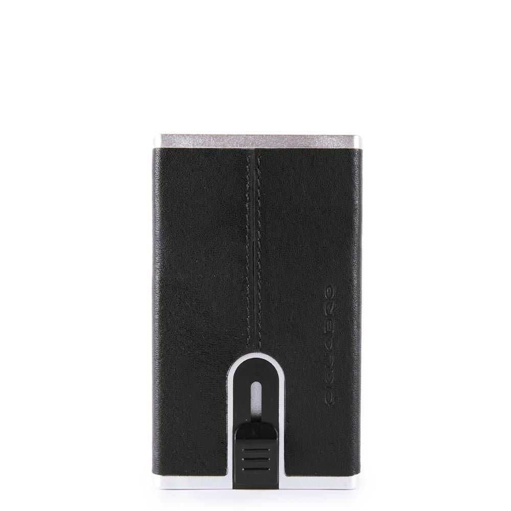 Piquadro, Black Square, Portofel din piele, Sistem de alunecare pătrat cu compact pentru bancnote, PP4891B3R N, Negru, Pentru bărbați