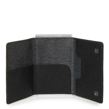 Piquadro, Black Square, Portofel din piele, Sistem de alunecare pătrat cu compact pentru bancnote, PP4891B3R N, Negru, Pentru bărbați