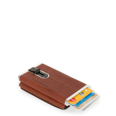 Piquadro, Blue Square, Suport de carduri din piele, Sistem de alunecare pătrat, PP4891B3R, Maro, Pentru bărbați
