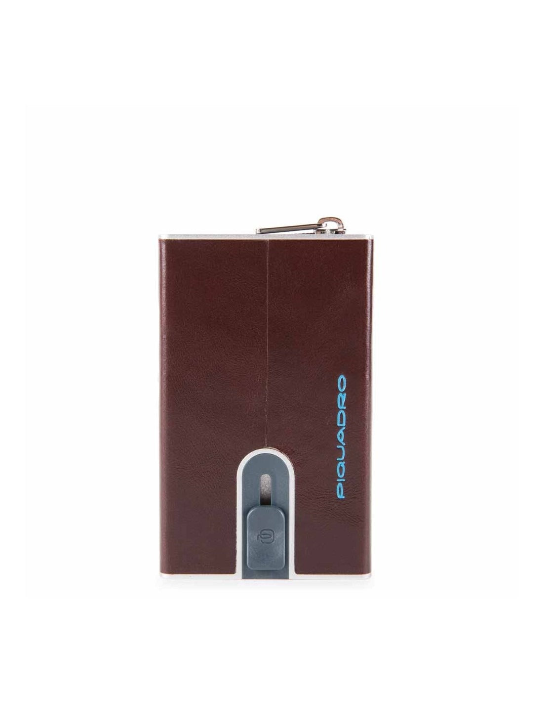 Piquadro, Blue Square, Suport de carduri din piele, Sistem de alunecare pătrat cu buzunar pentru monede cu fermoar, PP5359B2R-MO, Mahon, Pentru bărbați