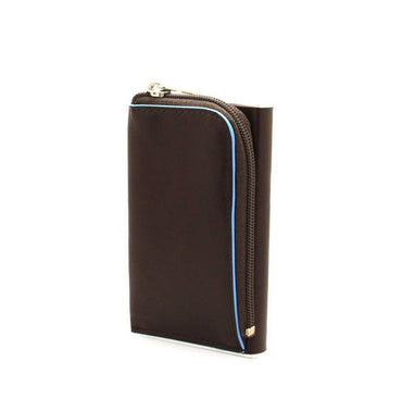 Piquadro, Blue Square, Suport de carduri din piele, Sistem de alunecare pătrat cu buzunar pentru monede cu fermoar, PP5359B2R-MO, Mahon, Pentru bărbați