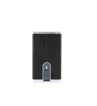 Piquadro, Black Square, Suport de carduri din piele, Sistem de alunecare pătrat, PP4825B3R, Negru, Pentru bărbați