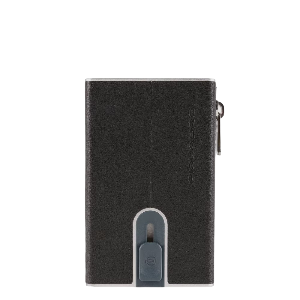 Piquadro, Piquadro, Suport de carduri din piele, Sistem de alunecare pătrat, PP5585B3R, Negru, Pentru bărbați