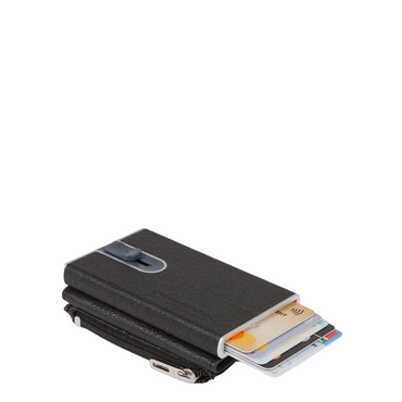 Piquadro, Piquadro, Suport de carduri din piele, Sistem de alunecare pătrat, PP5585B3R, Negru, Pentru bărbați