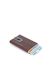 Piquadro, Blue Square, Suport de carduri din piele, Sistem de alunecare pătrat cu clema de bani, PP5358B2R, Mahon, Pentru bărbați