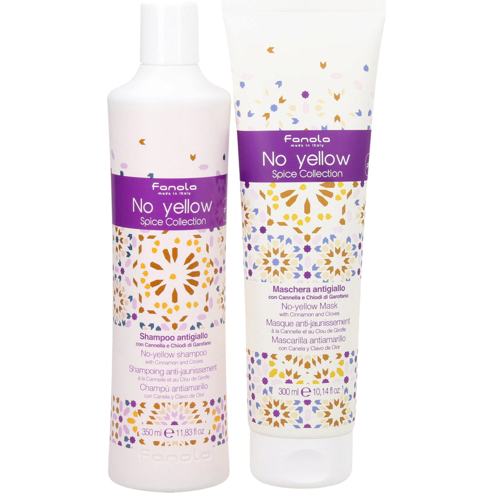 Set Fanola: No Yellow Spice Collection, Hair Treatment Cream Mask, For Neutralisation Of Yellow Tones, 300 ml + No Yellow Spice Collection, Hair Shampoo, For Neutralisation Of Yellow Tones, 350 ml