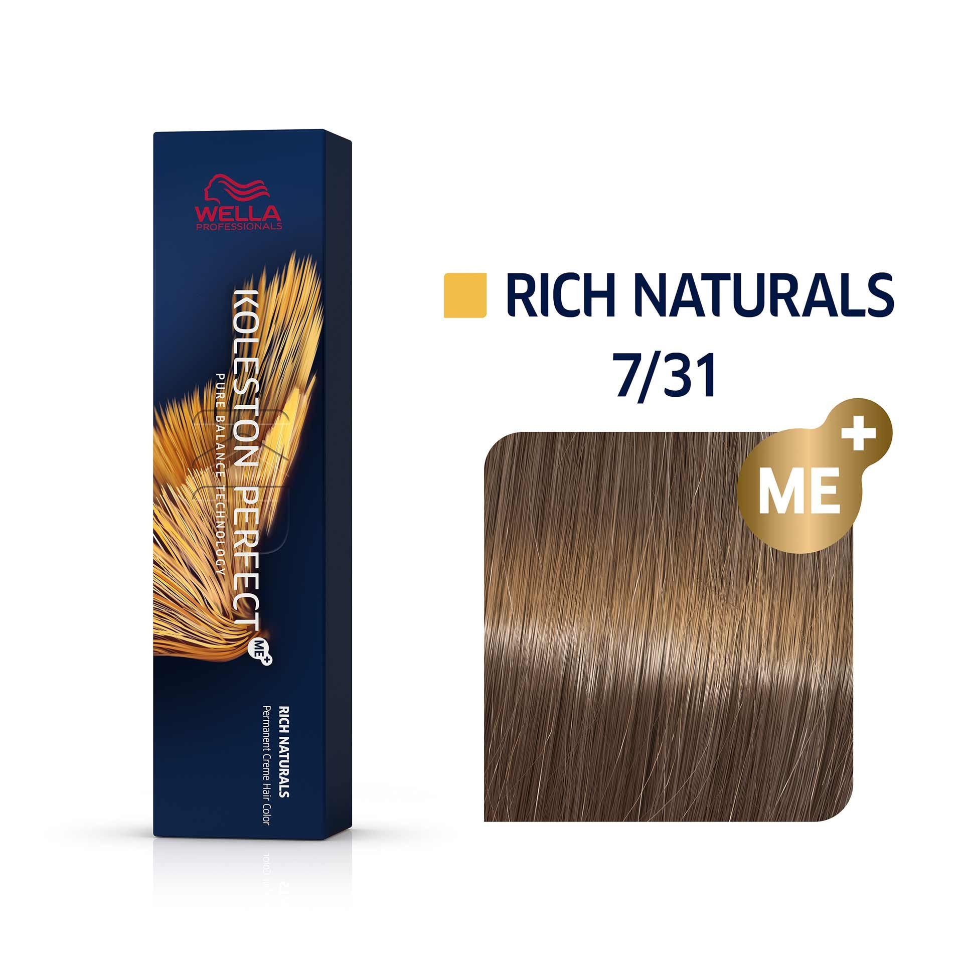 Wella Professionals, Koleston Perfect Me+, Vopsea permanentă de păr, 7/31 Medium Blonde Gold Ash, 60 ml